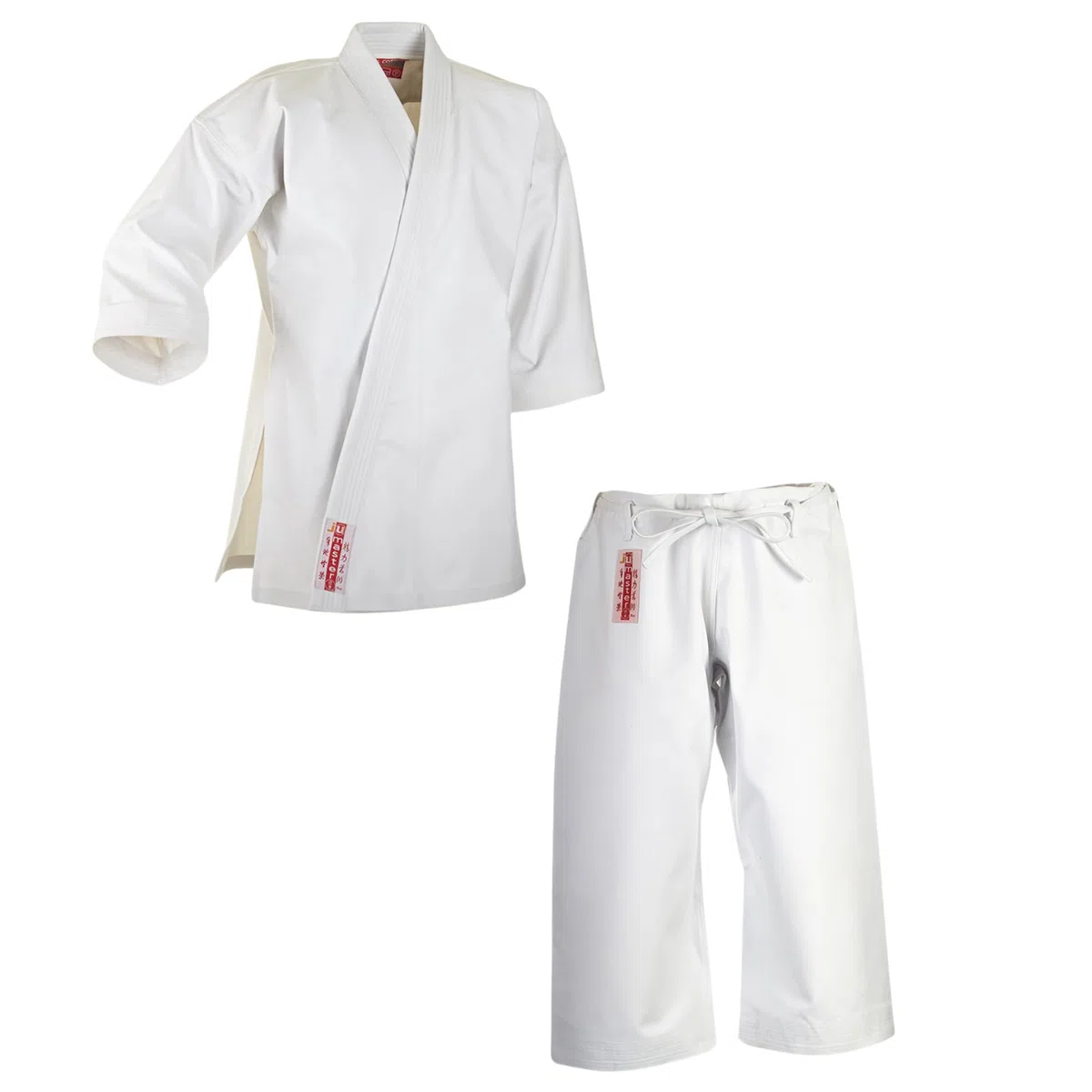 Ju-Sports Karate Anzug Master weiß 16 oz. I Schwerer Karateanzug im kurzem Kata-Schnitt I Kimono mit traditioneller Hosenschnürung I Ärmelenden absteppt für lauten Soundeffekt I 100% Baumwolle