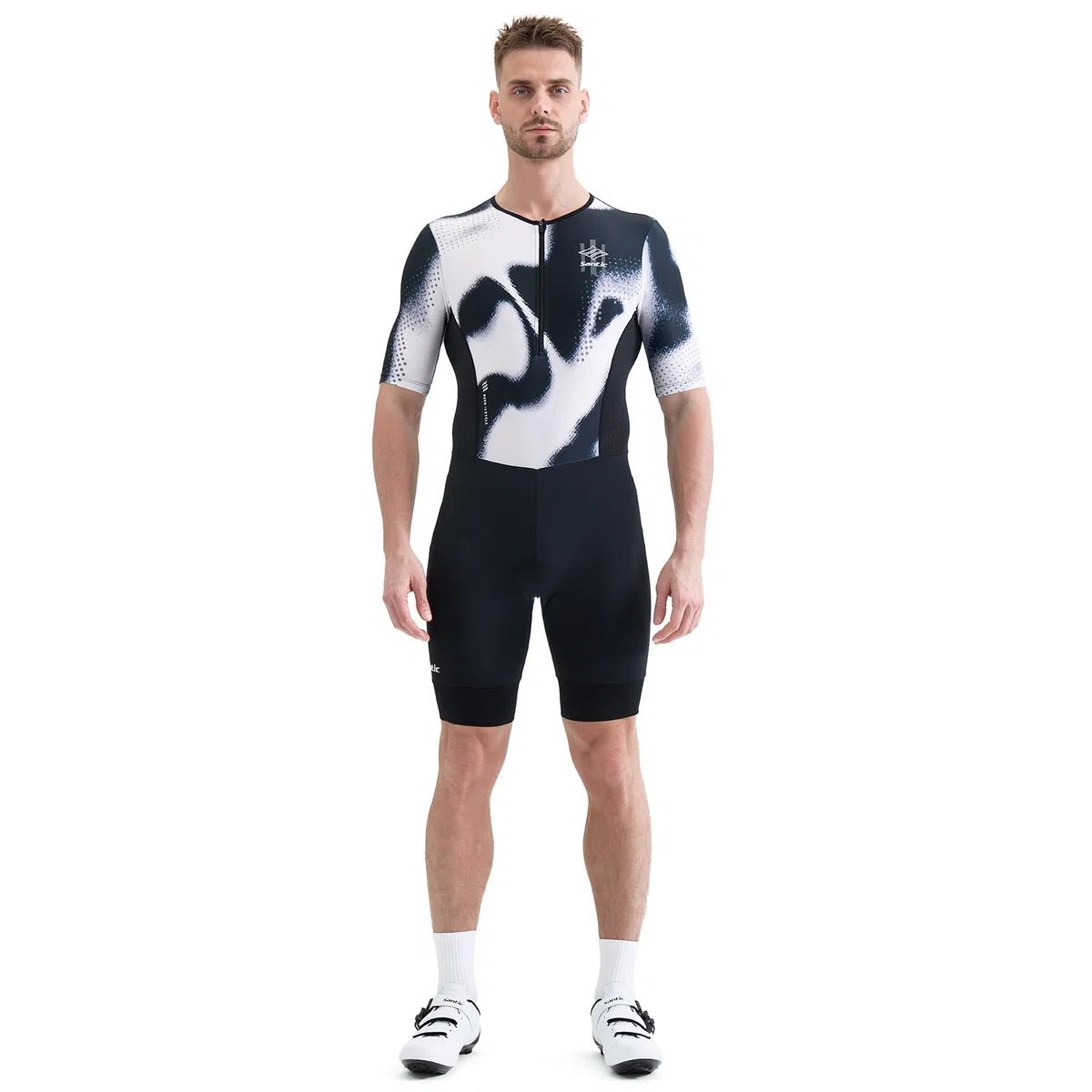 Santic Herren Triathlonanzug Gepolstert Einteiler Kuzarm Pro Fahrrad Skinsuit Rennsport Trisuit Abnehmen Radsportanzug