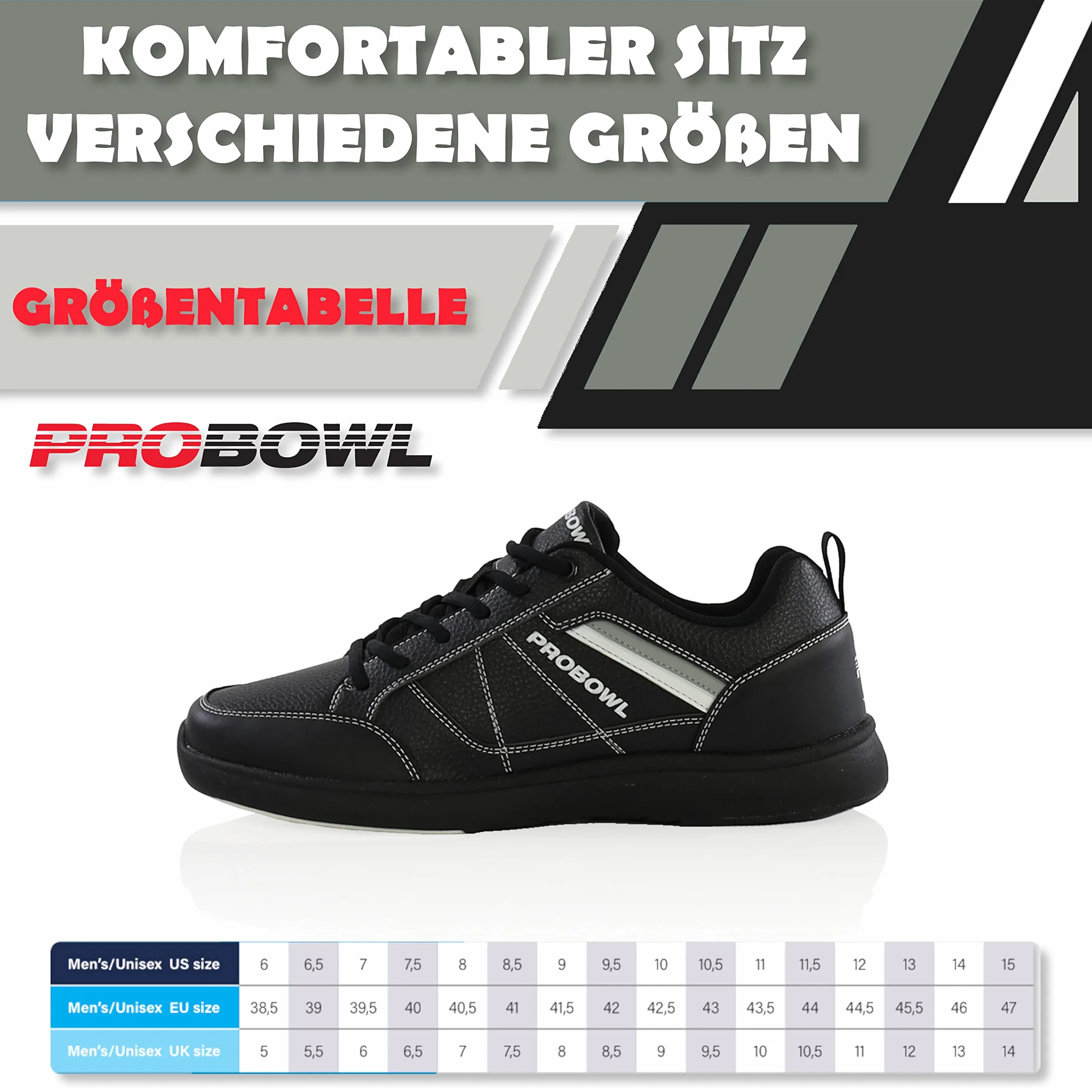 EMAX | Bowling-Schuhe Herren | Pro Bowl - Kvara | Schwarz | Bowlingschuhe Männer