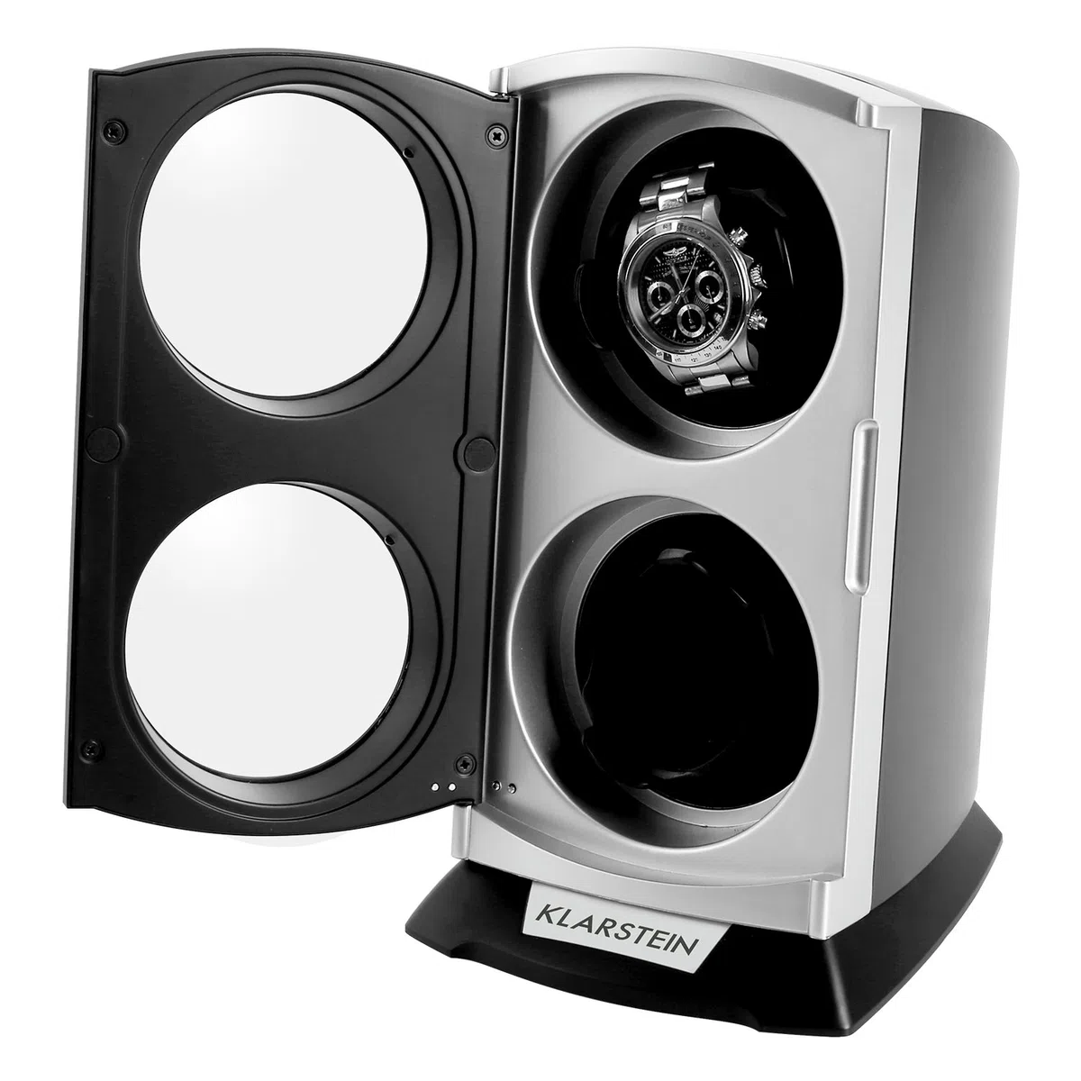 Klarstein Uhrenbeweger, Automatik-Uhrenbeweger, Watch Winder, Uhrenbeweger für Automatikuhren, Automatischer Uhrenbeweger mit Platz für 2 Uhren, LED Beleuchtung, 3 Drehmodi, 4 Rotation