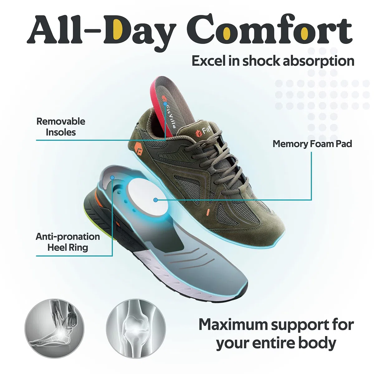 FitVille Laufschuhe Herren Extra Weite Turnschuhe Sportschuhe breite zehenbox Fitnessschuhe Bequeme Sneaker Walking Schuhe für Breite Füße