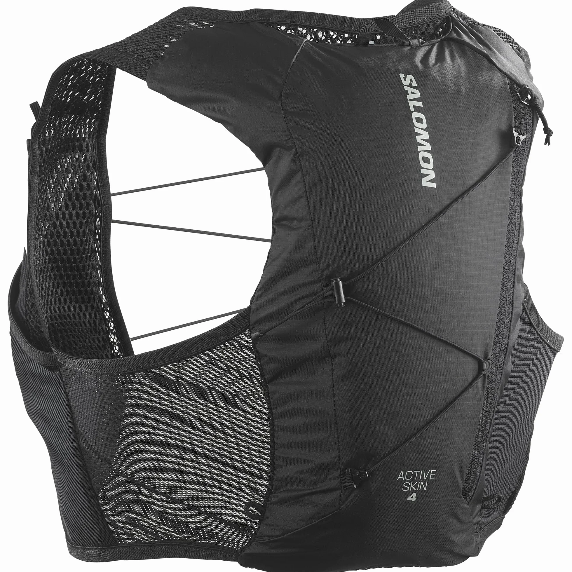 Salomon Active Skin 4 ohne Flaschen, Brusttaschen mit einfacher Flüssigkeitszufuhr, Precision SensiFit Comfort, Custom Quiver-kompatible sichere Aufbewahrung, Kurze Trailrunning-Weste