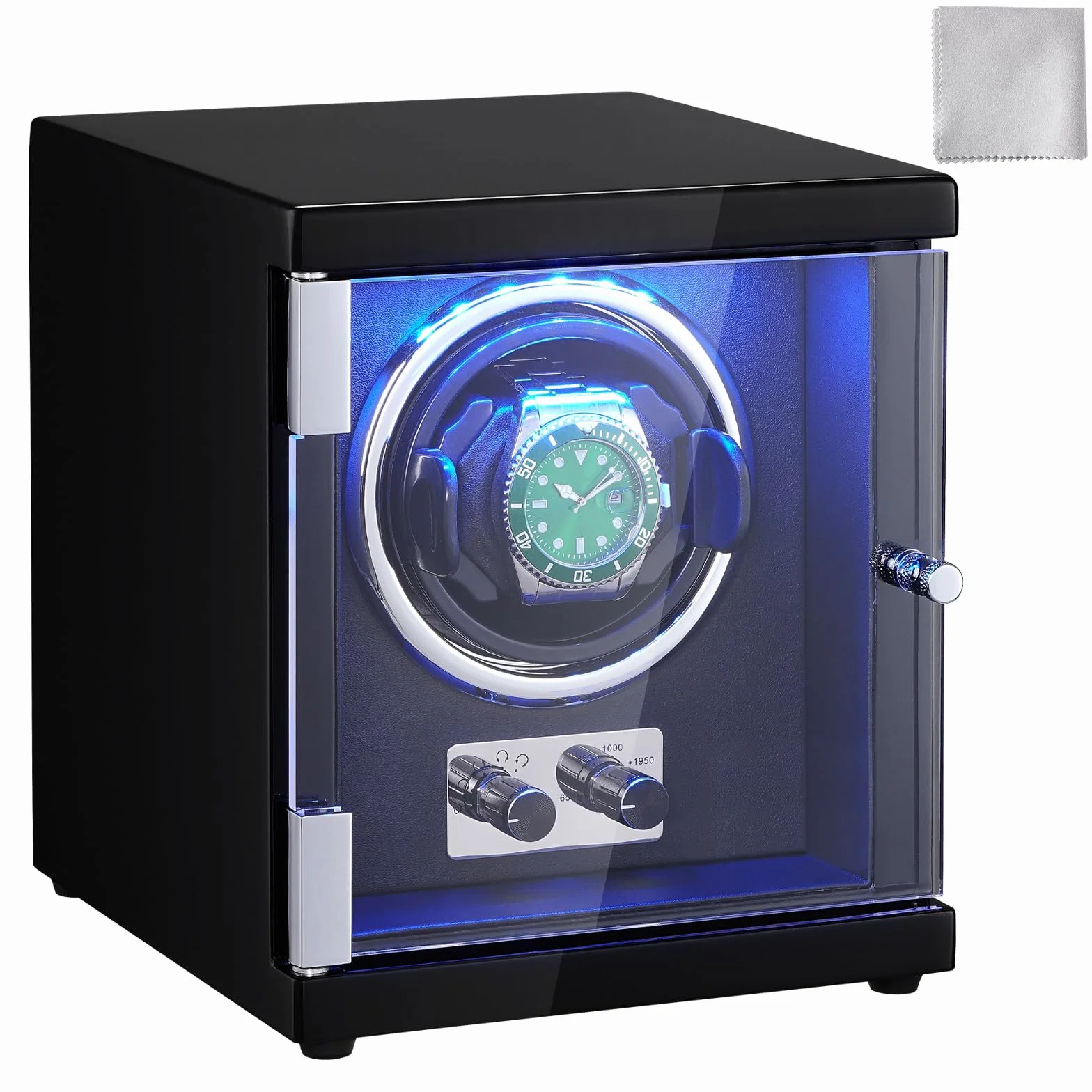 VEVOR Uhrenbeweger, Automatik-Uhrenbeweger, Watch Winder, Uhrenbeweger für Automatikuhren, Automatischer Uhrenbeweger mit Platz für 1 Uhr, LED Beleuchtung, 150–207 mm Einstellbare Riemenlänge