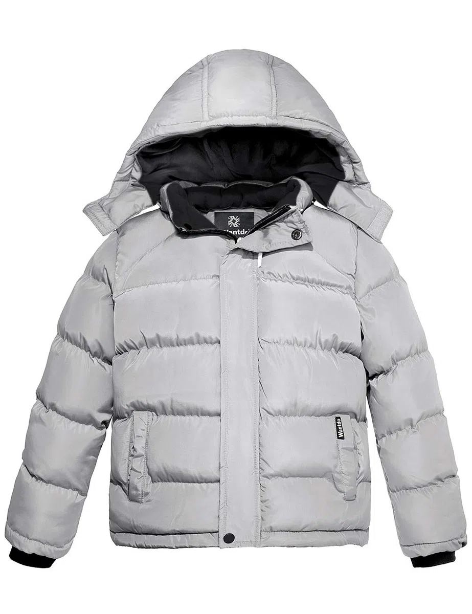 Wantdo Jungen Winter Warm Fleece Mäntel Verdickte Baumwolle Gepolstert Jacke Klassische Winddichte Gesteppte Parka Mäntel Outdoor Kapuzenjacke