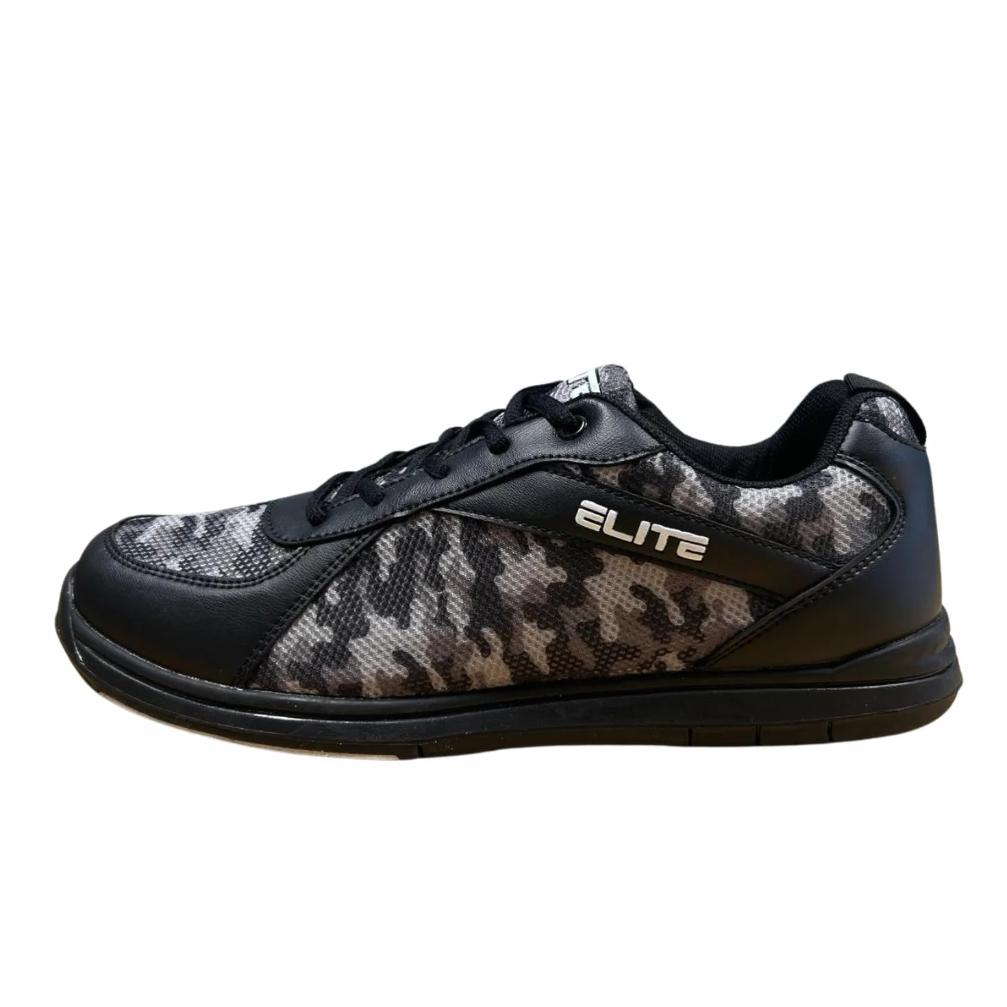 ELITE Pinnacle Bowlingschuhe für Herren – leicht, universelle Gleitsohlen, bequem und leistungssteigernd, Grau, Camo, 48 EU