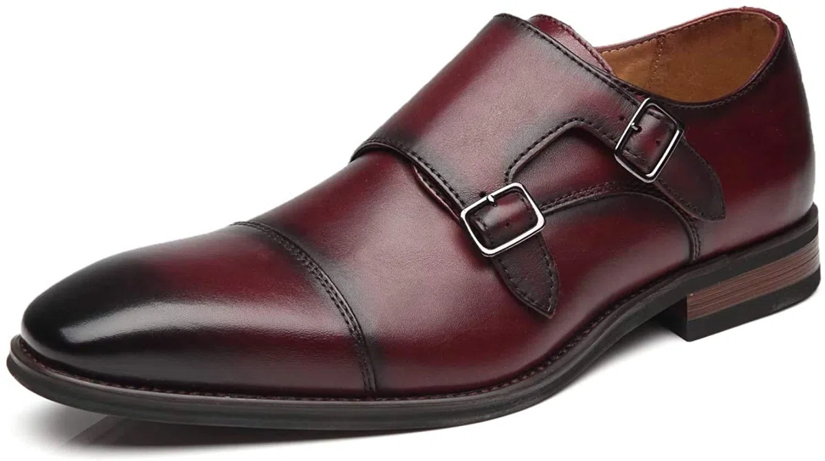 La Milano Herren Doppel-Krawatte Gurt ziehen-auf Loafer Cap Zehe Leder Oxford Formale Geschäft lässig Bequeme Kleidschuhe für Männer