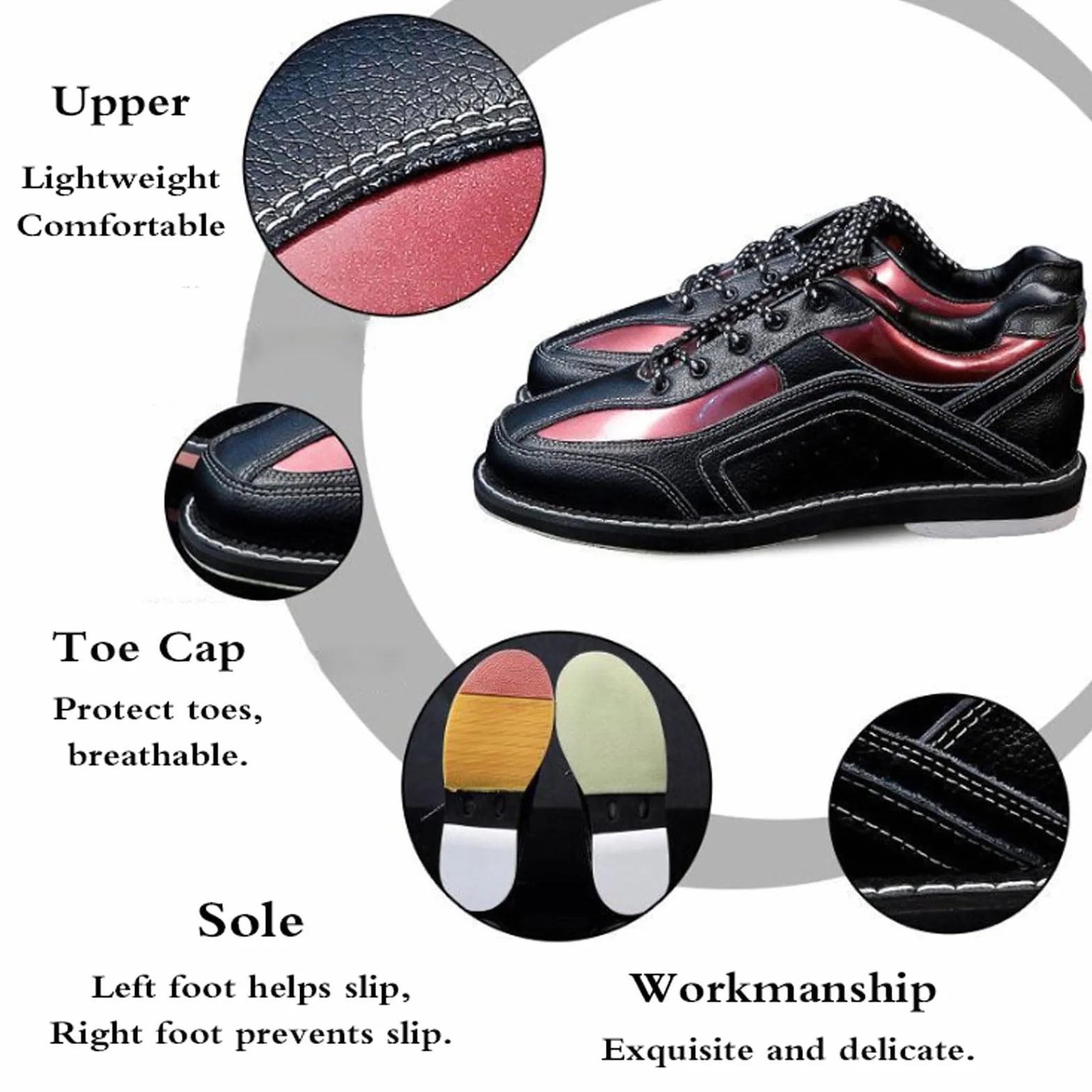 Bowlingschuhe Herren,Atmungsaktive Bowlingschuhe,Bowlingschuhe,Rasen Bowlingschuhe,Bowling-Schuhe Erwachsene,Bowling-Schuhe,Buffer,Bufferatmungsaktiv,Für Rechtshänder-Bowler,Schwarz