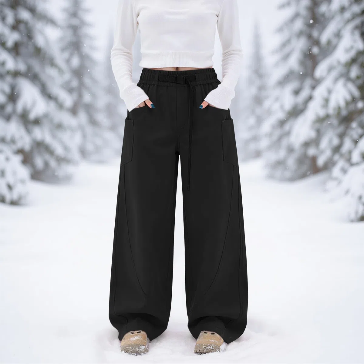 Snowboardhose Damen Baggy Wasserdicht Skihose Softshell Stretch Verstellbar Schneehose Atmungsaktiv Langgröße Skihosen Warme Gefütterte Outdoor Ski Hosen Cargo Weit Softshellhose Winddichte