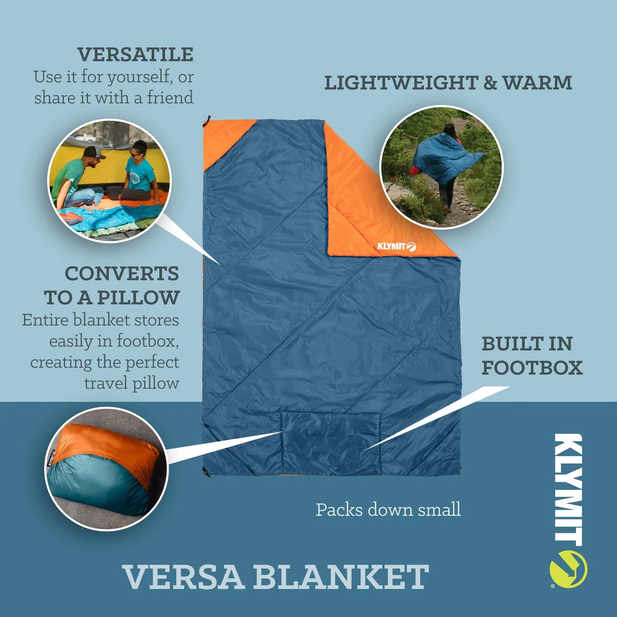 Klymit Versa Campingdecke und Schmusetuch verstaubar