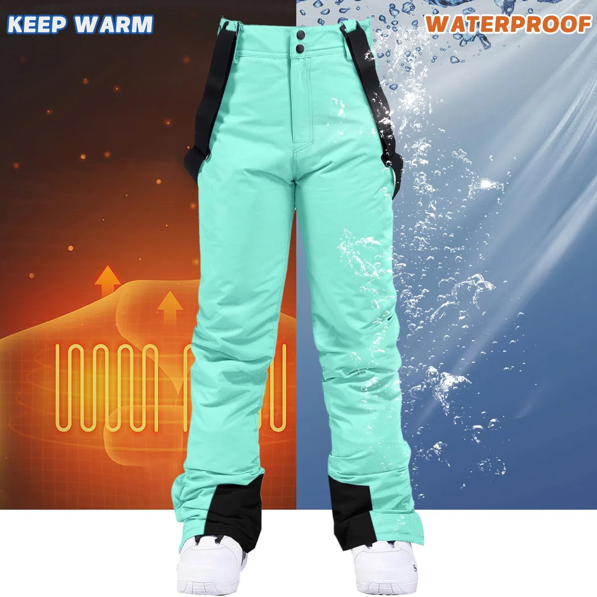 ALSOGO Isolierte Schneehose für Damen, Winter, warm, Skihose, Outdoor, wasserdicht, Snowboard-Lätzchen mit abnehmbarem Hosenträger