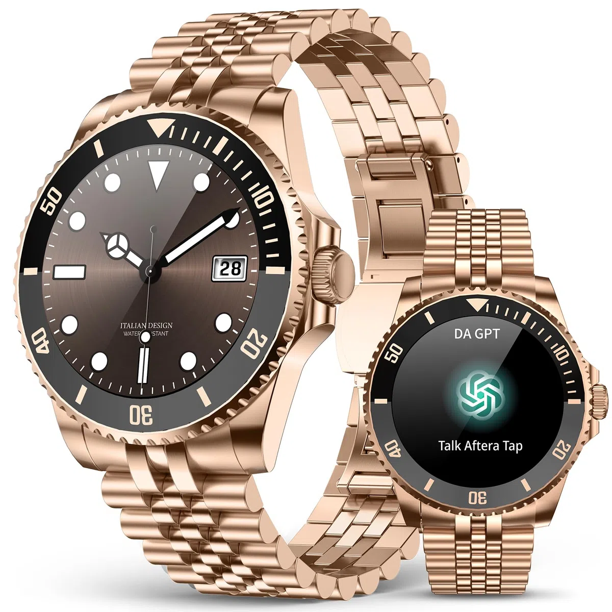 2025 AI Smartwatch Herren Rund, 1.19" Smart Watch mit Anrufe tätigen/Empfangen, 107 Sportmodi Fitnessuhr mit Herzfrequenz/Schrittzähler/Schlafmonitor, Wasserdicht Sportuhr für Android iOS, Gold