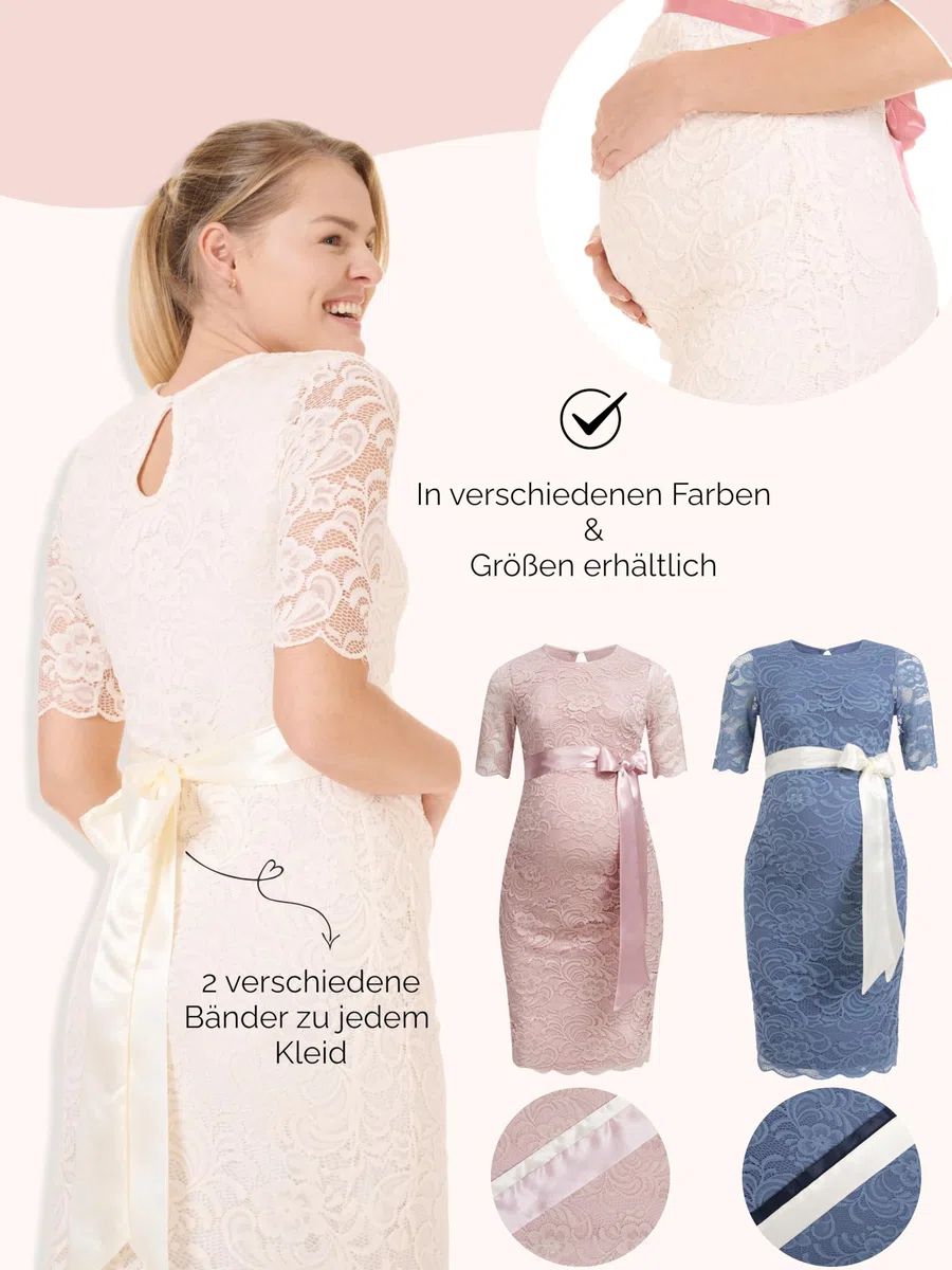 Herzmutter Umstandskleid festlich - Schwangerschaftskleid mit Spitze - Elegant - Hochzeit - besondere Anlässe - Kurzarm - 6200