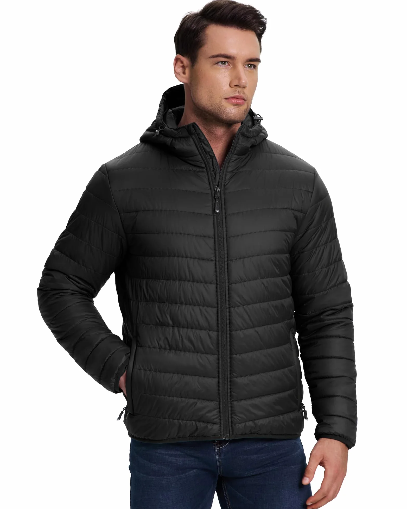 33,000ft Herren Leichte Steppjacke Outdoor Wasserbeständige Übergangsjacke Warme Winterjacke für Männer, Kapuze Wintermäntel Pufferjacke Verstaubar