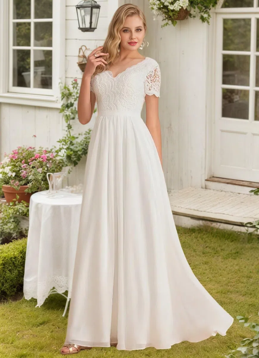 JAEDEN Vintage Brautkleid mit Ärmel Boho Hochzeitskleider Schlicht Standesamt Braut Kleider