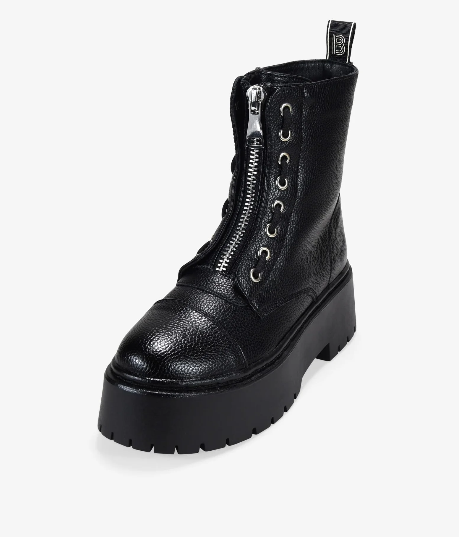 BOSANOVA Schwarze Militärstiefel für Damen, Punk-Stil, mittiger Reißverschluss, vertikale Schnürung und 5,5 cm gezackte Plateausohle, Reißverschluss