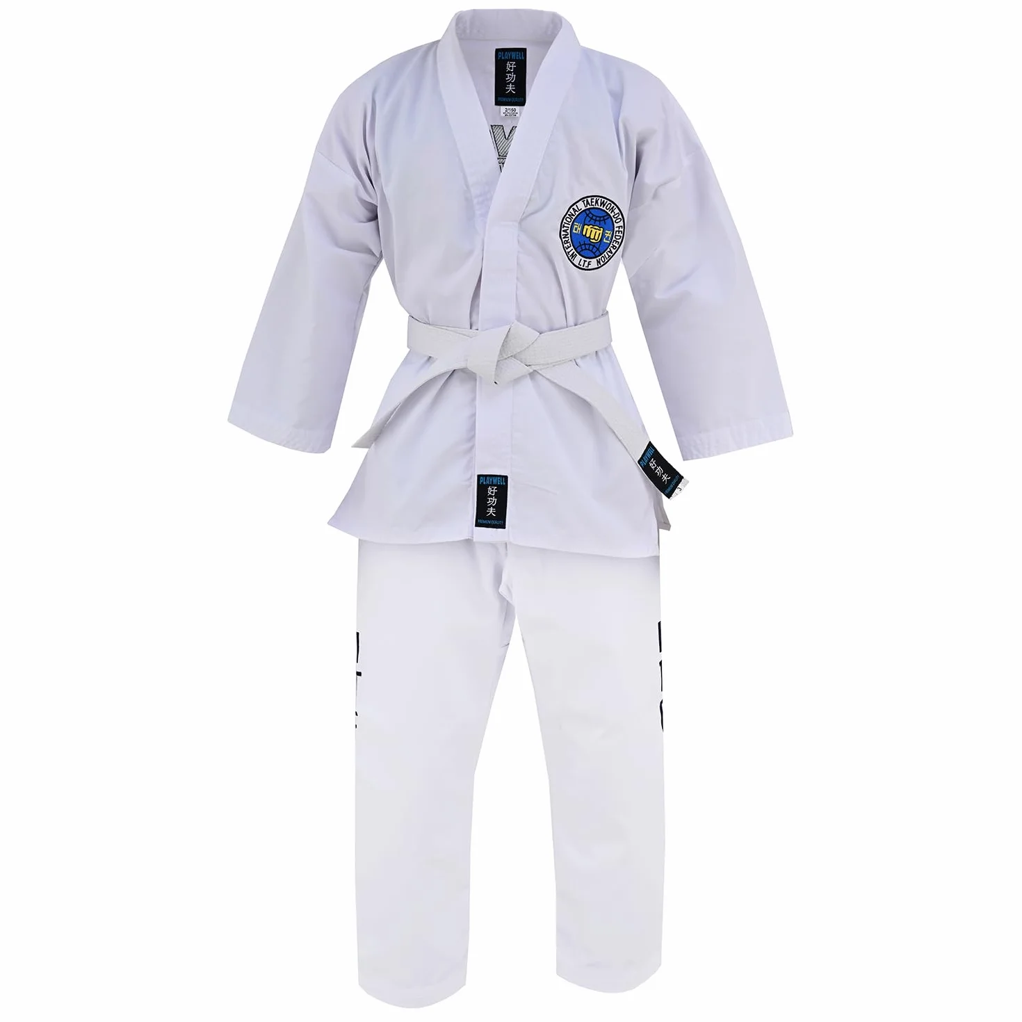 Playwell Martial Arts Itf Taekwondo Student Anzug (Uniform) - Weiß, 3/160cm