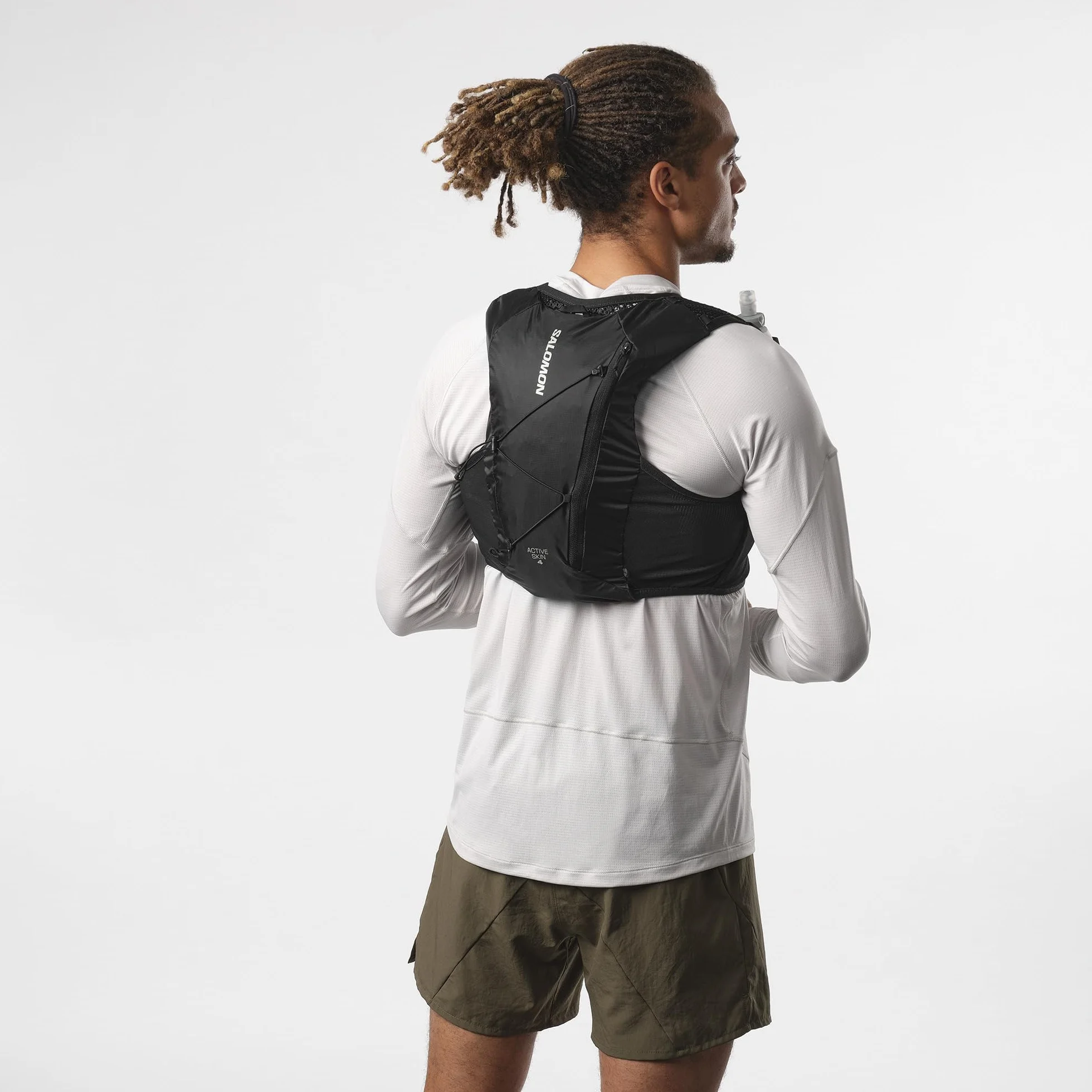 Salomon Active Skin 4 ohne Flaschen, Brusttaschen mit einfacher Flüssigkeitszufuhr, Precision SensiFit Comfort, Custom Quiver-kompatible sichere Aufbewahrung, Kurze Trailrunning-Weste