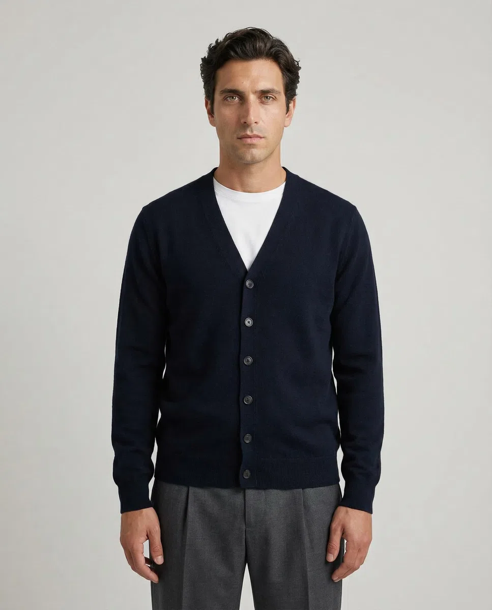 Diana Studio - Basic Cardigan, Herren, 100% Merinowolle, Langarm, Normale Passform