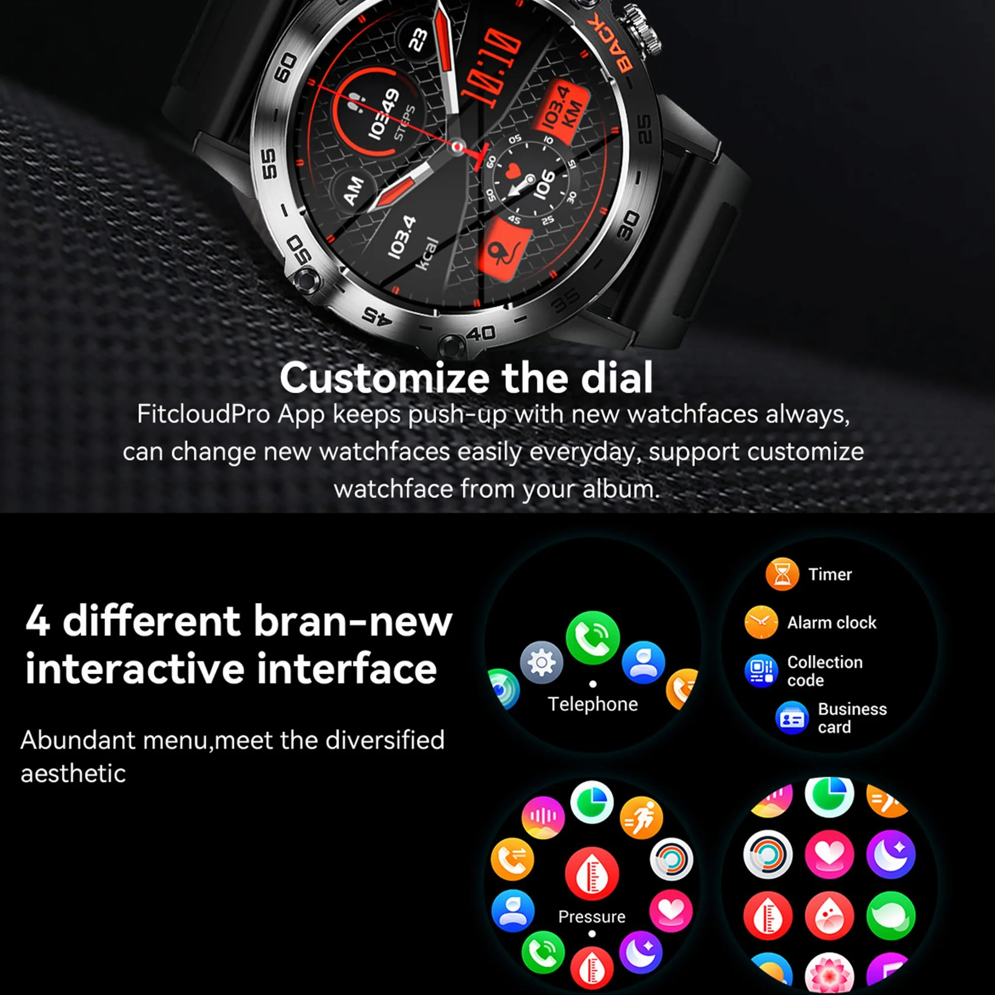 Smartwatch Herren mit Telefonfunktion,1,39”Touchscreen 5ATM Wasserdicht Sportuhr mit Blutdruckmessung, SpO2, 100+ Sportmodi, Outdoor Fitness Tracker Militär Uhr kompatibel mit iOS Android (Schwarz)