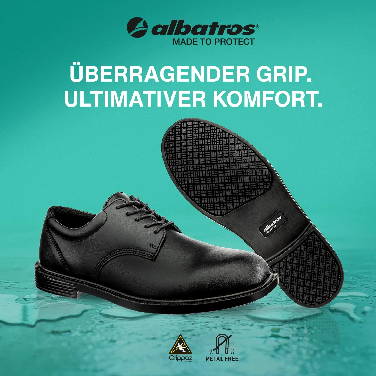 ALBATROS Eaton Rutschhemmende Berufsschuhe – rutschfeste, O1 Arbeitsschuhe für Damen und Herren, sehr leicht - Non-Slip Schuh – ideal für Alltag, Beruf und Catering Schwarz