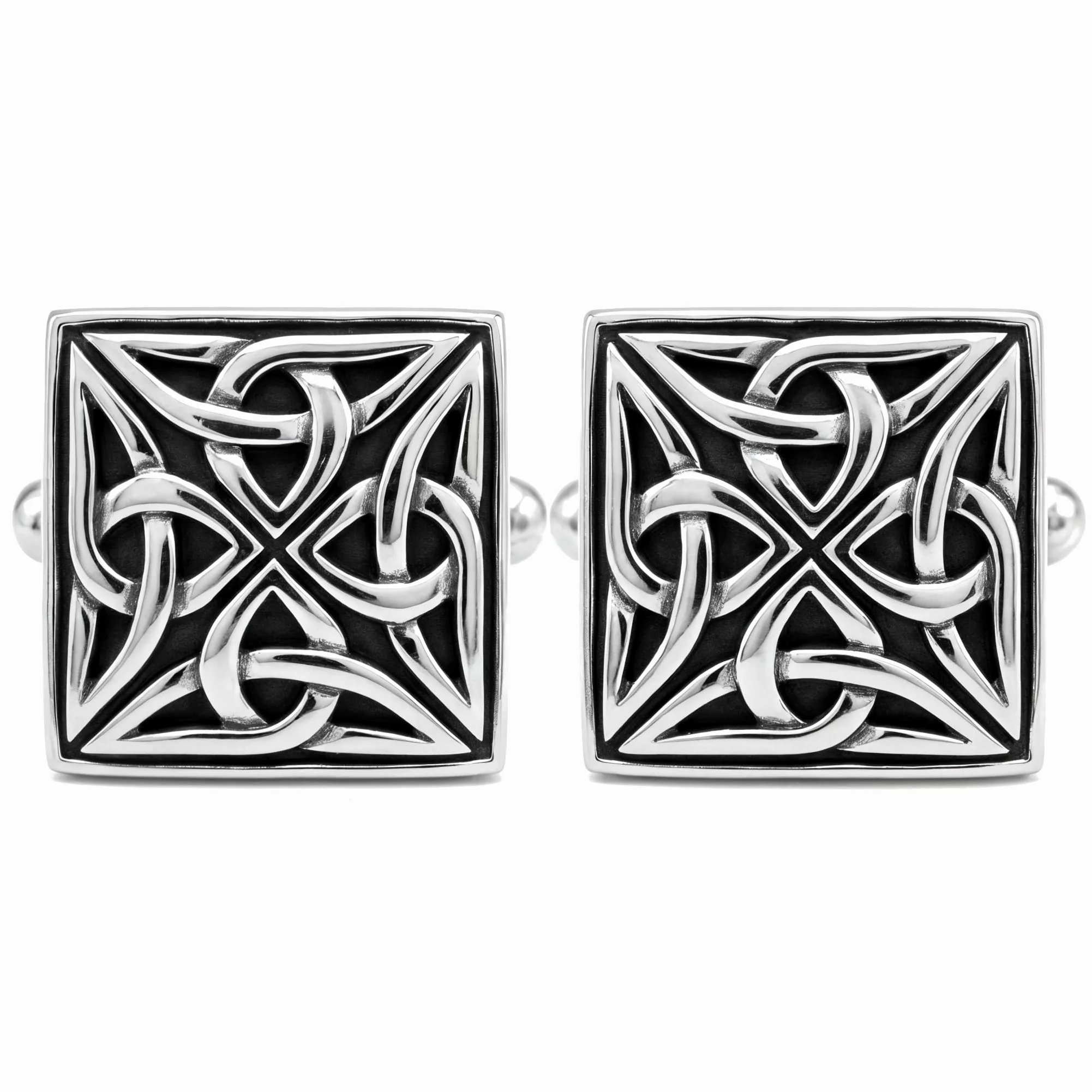 Alexander Castle 925 Sterlingsilber Oxidierte Keltische Manschettenknöpfe für Männer – Quadratische 15mm x 15mm Keltische Trinity-manschettenknöpfe mit Schmuck-geschenkbox