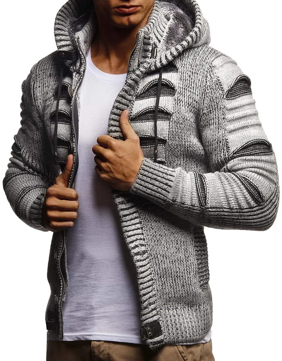 Leif Nelson Strickjacke Herren mit Kapuze & Reissverschluss - Strick Sweatjacke Männer Cardigan für Winter & Sommer