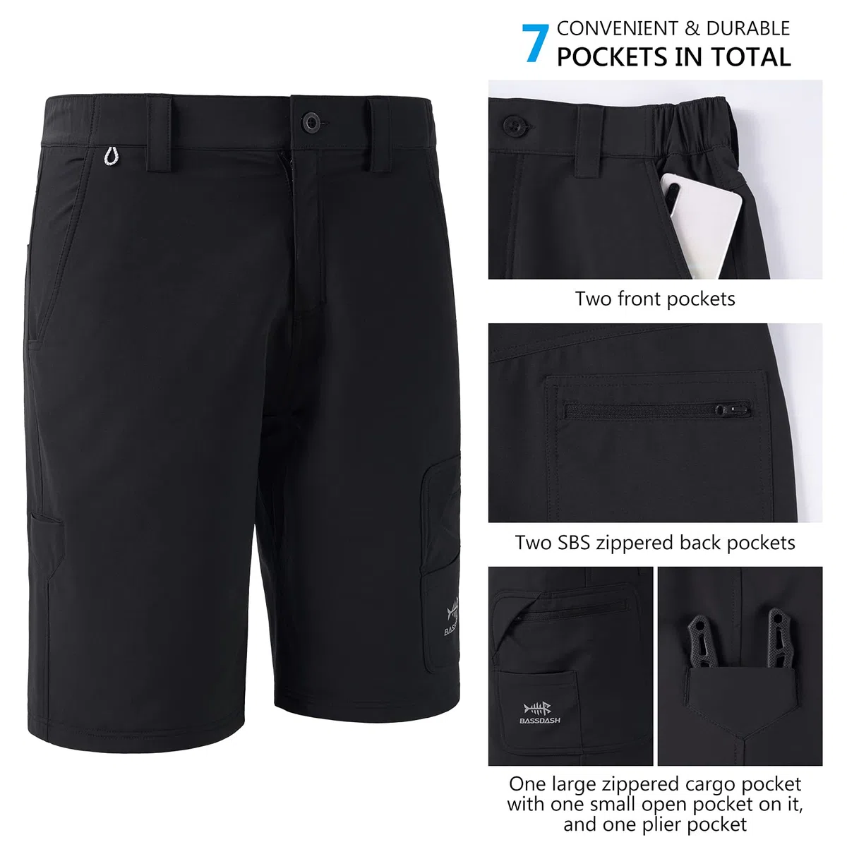 Bassdash FP01M 10,5 Zoll Angel Shorts Kurze Hose für Herren schnell trocknend UPF 50+ wasserabweisend