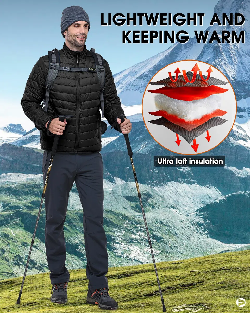 Outdoor Ventures Herren Steppjacke Packbare Leichte Warme Übergangsjacke Herren Wasserfeste Pufferjacke mit 3 Taschen für Outdoor Casual Wandern
