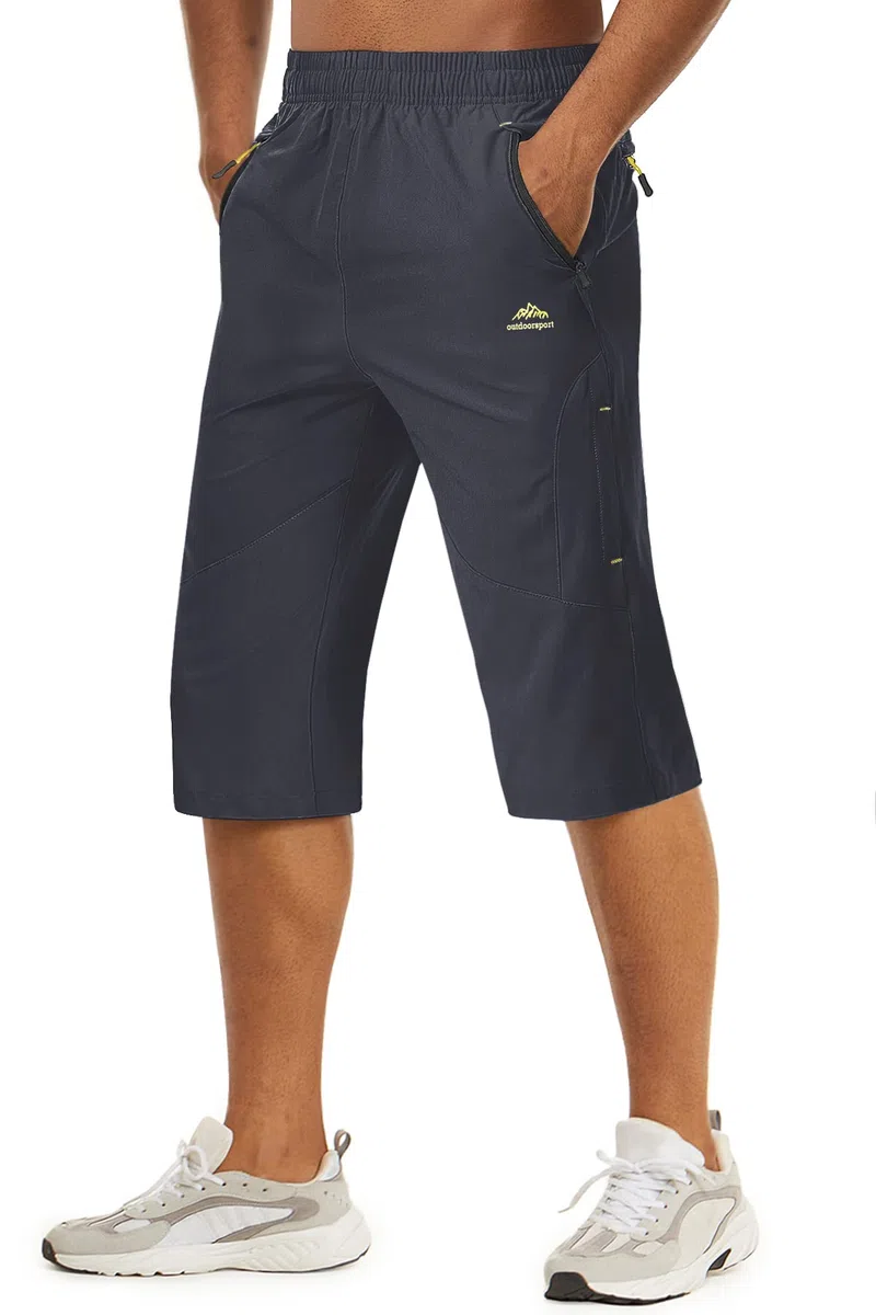 TACVASEN Herren Kurze Wanderhose 3/4 Hose Schnelltrocknende Sport Shorts mit Reißverschlusstasche