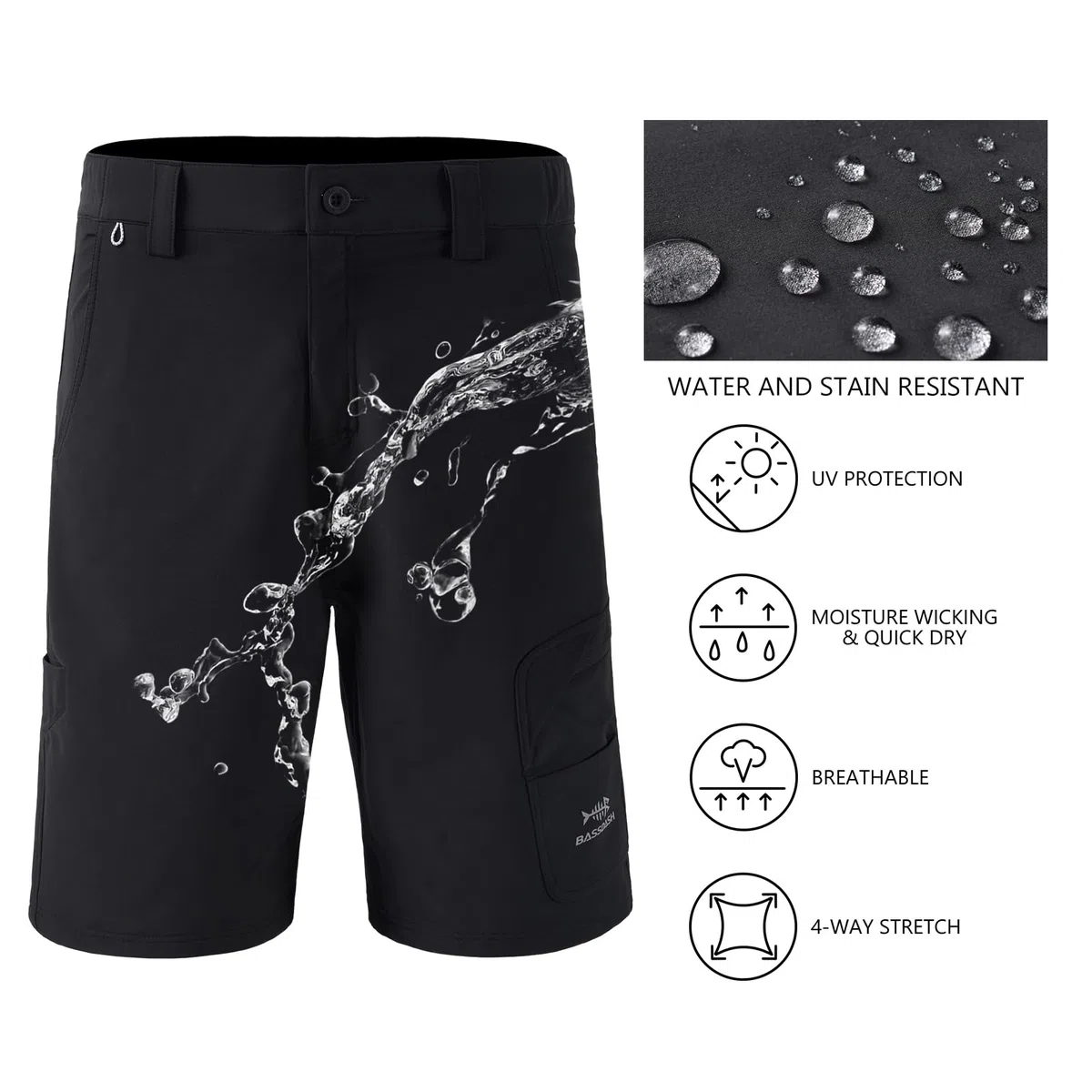Bassdash FP01M 10,5 Zoll Angel Shorts Kurze Hose für Herren schnell trocknend UPF 50+ wasserabweisend