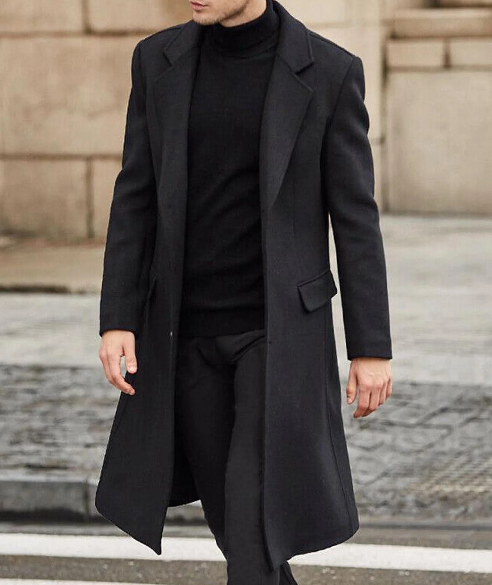 ECDAHICC Herren Casual Slim Fit Wollmantel Lange Jacke Kerbkragen Trenchcoat Einreiher Mantel Winter Warme Oberbekleidung