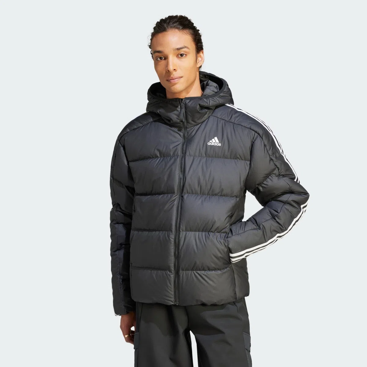 adidas Herren Essentials Midweight Down Hooded Stripes Jacket Daunenjacke (1er Pack)