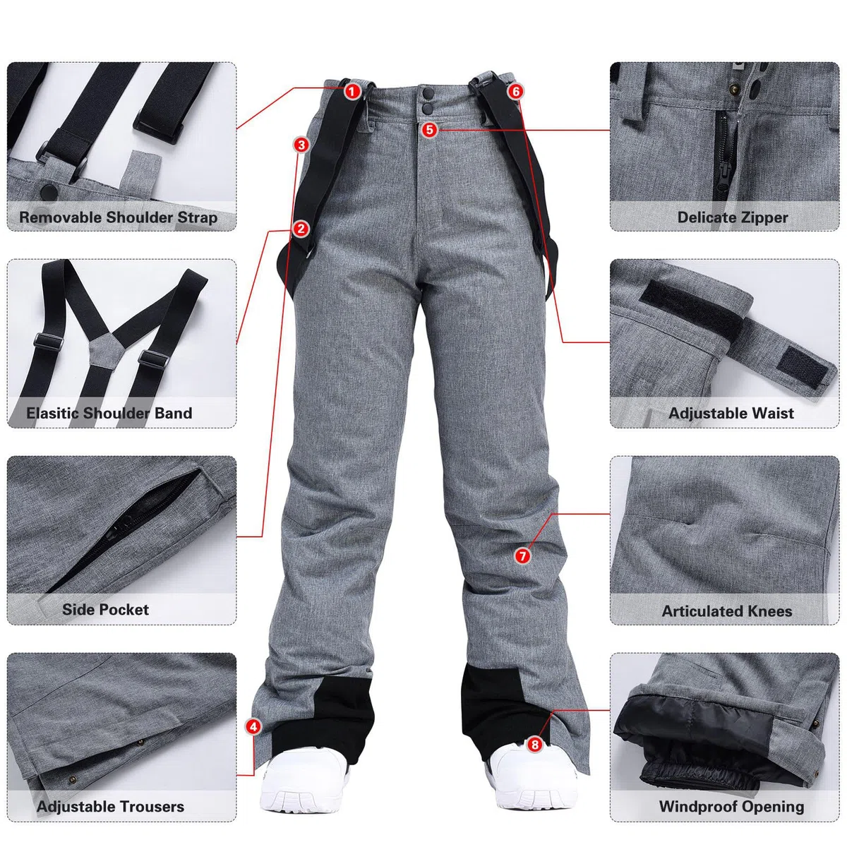 ALSOGO Isolierte Schneehose für Damen, Winter, warm, Skihose, Outdoor, wasserdicht, Snowboard-Lätzchen mit abnehmbarem Hosenträger