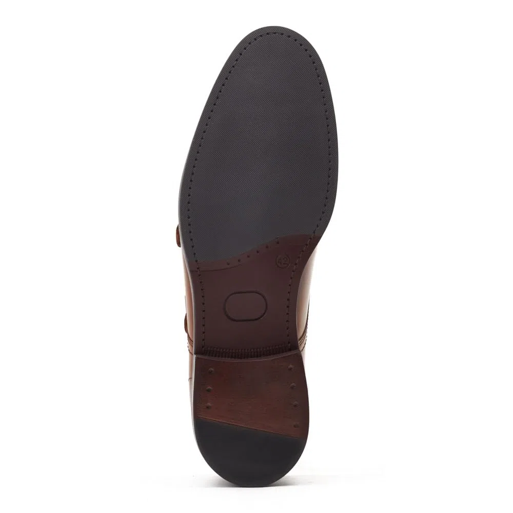 Base London Diablo Herren-Schuhe aus gewachstem Leder, doppelter Mönchriemen, Hellbraun