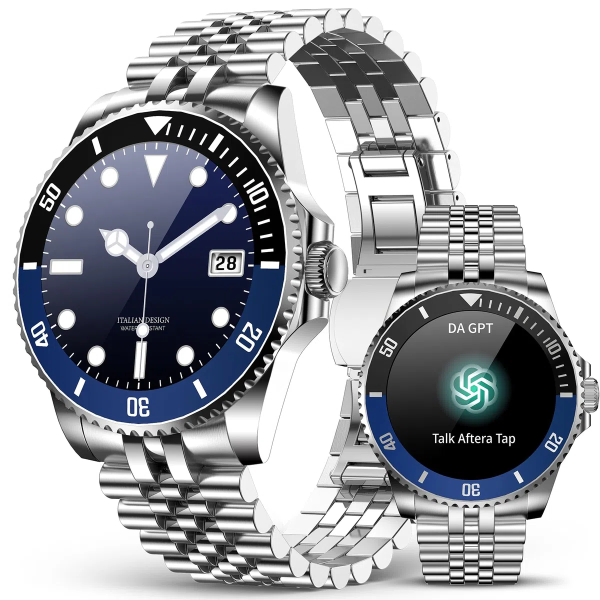 AI Smartwatch Herren, 1,19'' AMOLED Smart Watch mit Bluetooth Anrufe, 107 Sportmodi Fitnessuhr mit Herzfrequenz Schlafüberwachung Schrittzähler, IP67 Wasserdicht Runde Uhr für iOS Android Silber