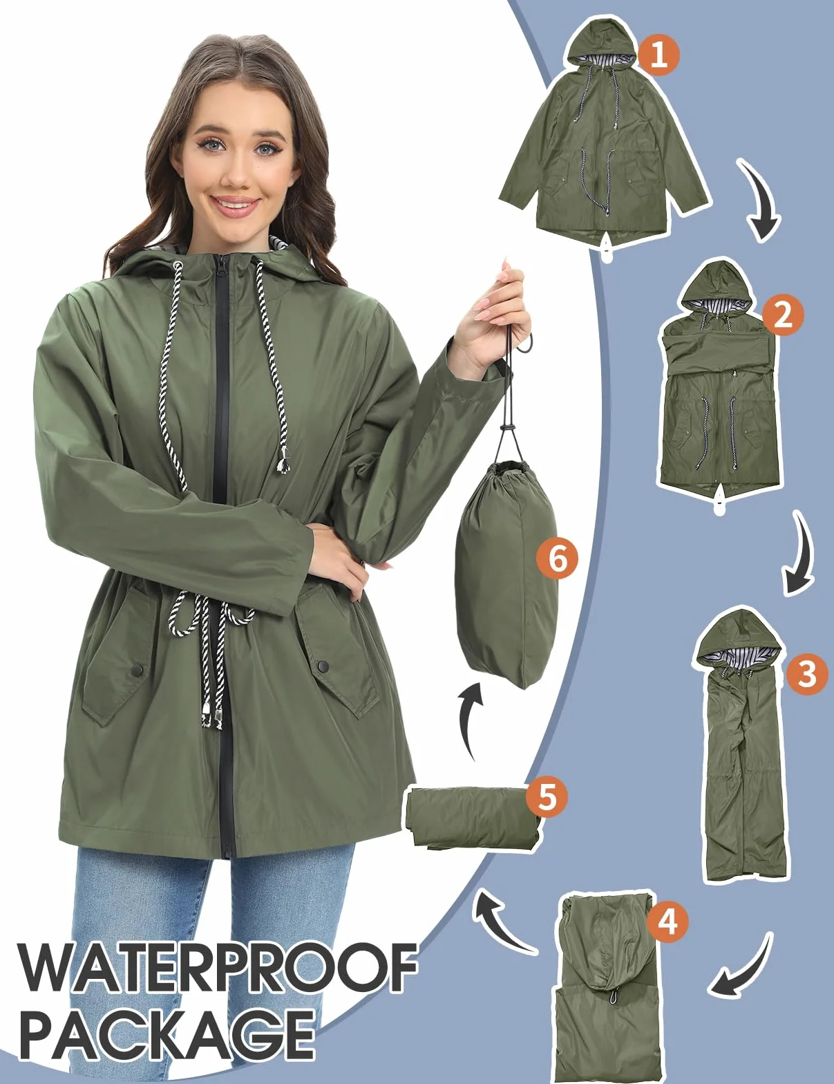 UMIPUBO Regenjacke Damen Wasserdicht Atmungsaktiv Dünne Leichte Outdoorjacke Regenmantel mit Kapuze Faltbar Wanderjacke Fahrradjacke