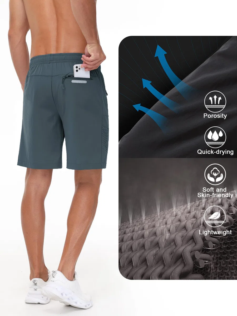 Pack of 2 Sport Shorts Herren Schnelltrocknende Training Herren Gym Bodybuilding lässige Shorts Basketball Atmungsaktive Laufshorts mit Reißverschlusstasche