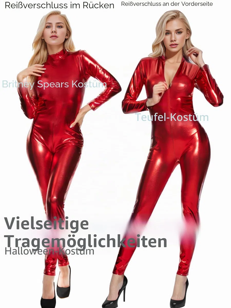 Kepblom Glänzender Metallic-Einteiler mit Rollkragen, langärmelig, ohne Fuß, Zentai-Anzug, Catsuit, Tanzkleidung