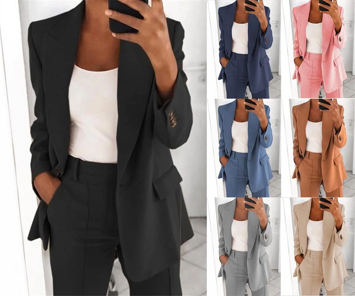 shownicer Damen Hosenanzug Elegant Business Anzug Set Revers Büro Blazer Hose 2-teilig Anzug Zweiteiler Slimfit Festlich Sportlich Streetwear
