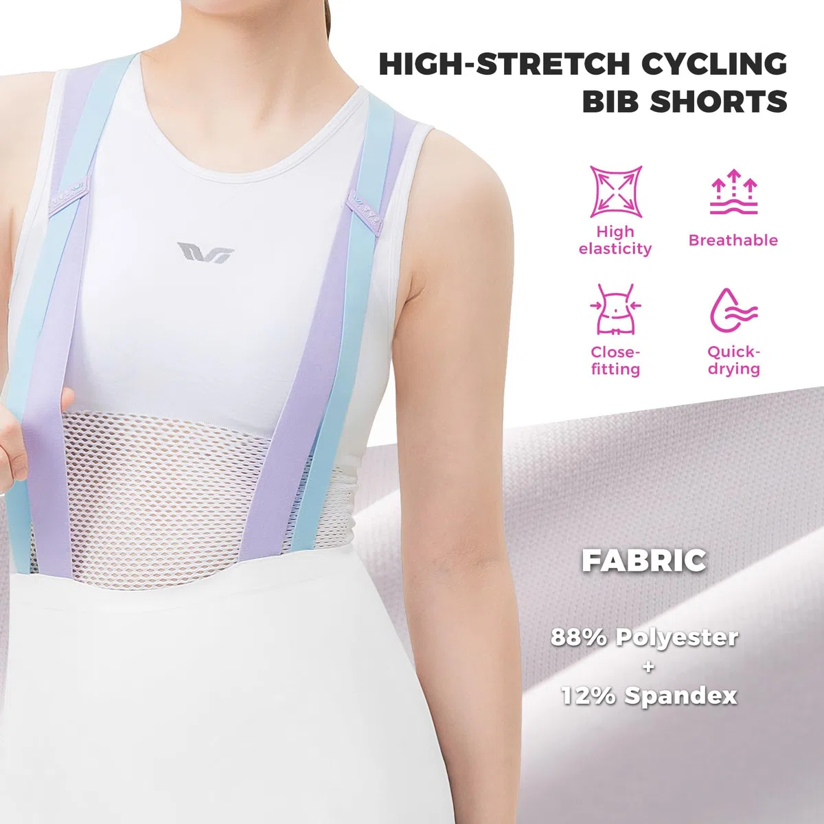 ROCKBROS TVI Damen Trägerhose Fahrradhose, Gepolstert Träger Radhose Bib Shorts Nahtfrei Komfort Schnell Trocknend, mit rutschfest Beinabschlüsse Reflektoren für Rennrad Training