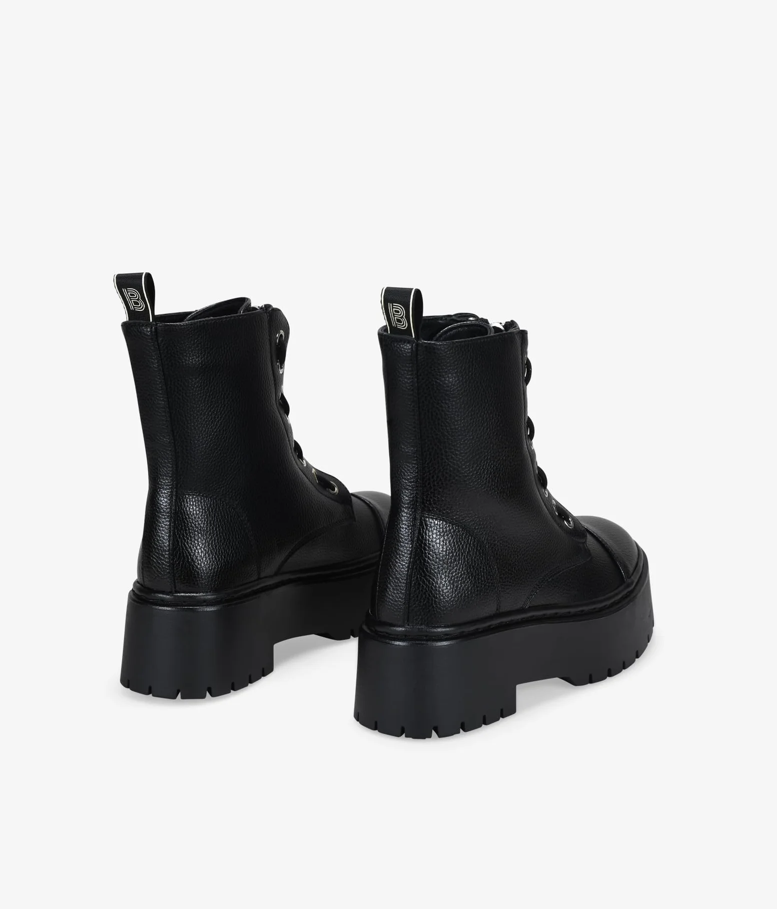 BOSANOVA Schwarze Militärstiefel für Damen, Punk-Stil, mittiger Reißverschluss, vertikale Schnürung und 5,5 cm gezackte Plateausohle, Reißverschluss