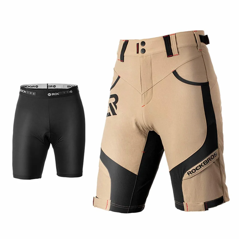 ROCKBROS Kurz Radlerhose Herren Fahrradhose mit Sitzpolster 4D Atmungsaktiv Schnelltrocknend Radhose MTB Hose Bike Shorts Schwarz Hellbraun Grau M-4XL