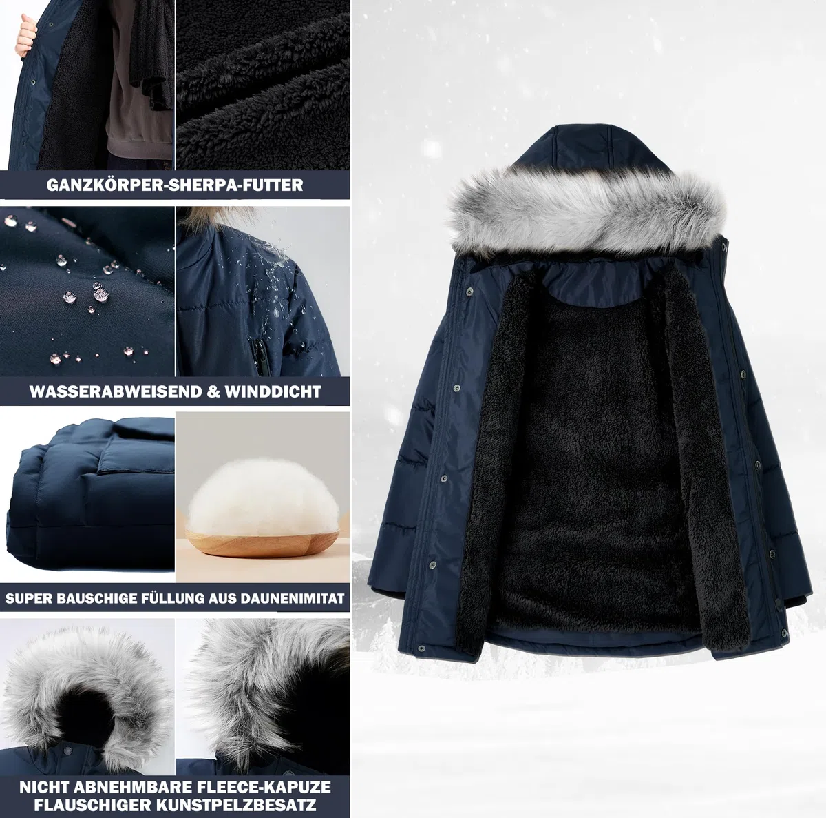 maoo garden Jungen geschwollener Wintermantel Große Kinder Schwergewicht Sherpa gefüttertes Fell Kapuzen-Outdoorjacke Wasserabweisender Schneeparka