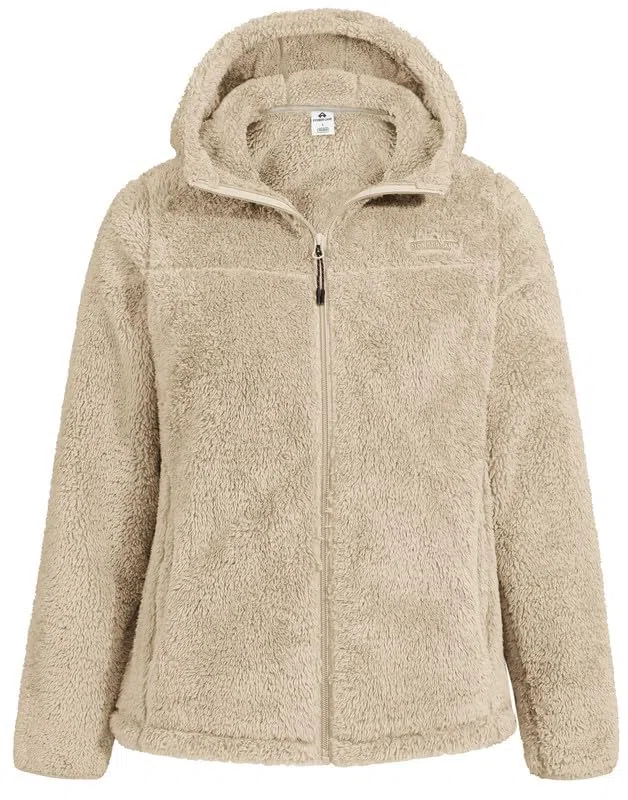 Pioneer Camp Fleecejacke Damen mit Kapuze Warm Flauschig High-Pile Teddyfleece Vollreißverschluss Outdoor Kuscheljacke Sherpa Jacke für Alltag Zuhause