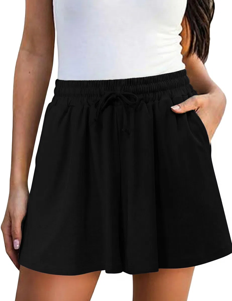 Shorts Damen Sommer Hosenrock Kurze Hose Wide Leg mit Taschen Lose Freizeit Culottes
