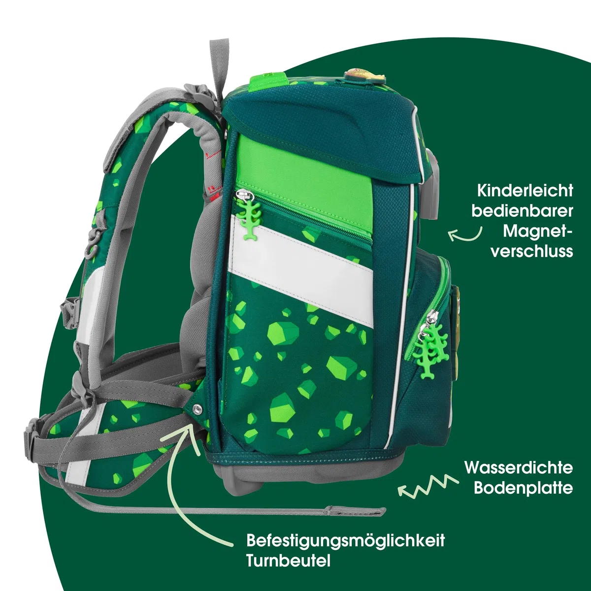 Step by Step Schulranzen-Set SPACE „Dino Targo“ 5-teilig, grün, Dino-Design, ergonomischer Tornister mit Reflektoren, höhenverstellbar mit Hüftgurt für Jungen ab der 1. Klasse, 20L