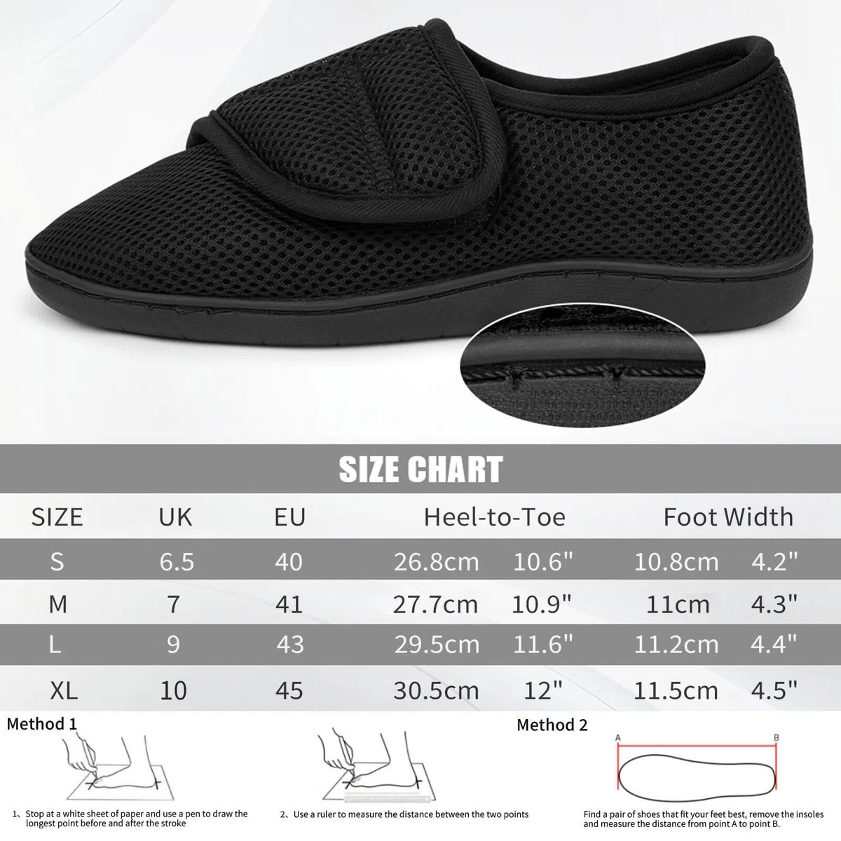 HOTUT Diabetiker Hausschuhe Damen Herren, Verstellbare Geschwollene Füße Hausschuhe, Extra Weite Walkingschuhe, Rutschfest Rehaschuhe für Senioren, Breiten Klettverschluss Gesundheitsschuhe