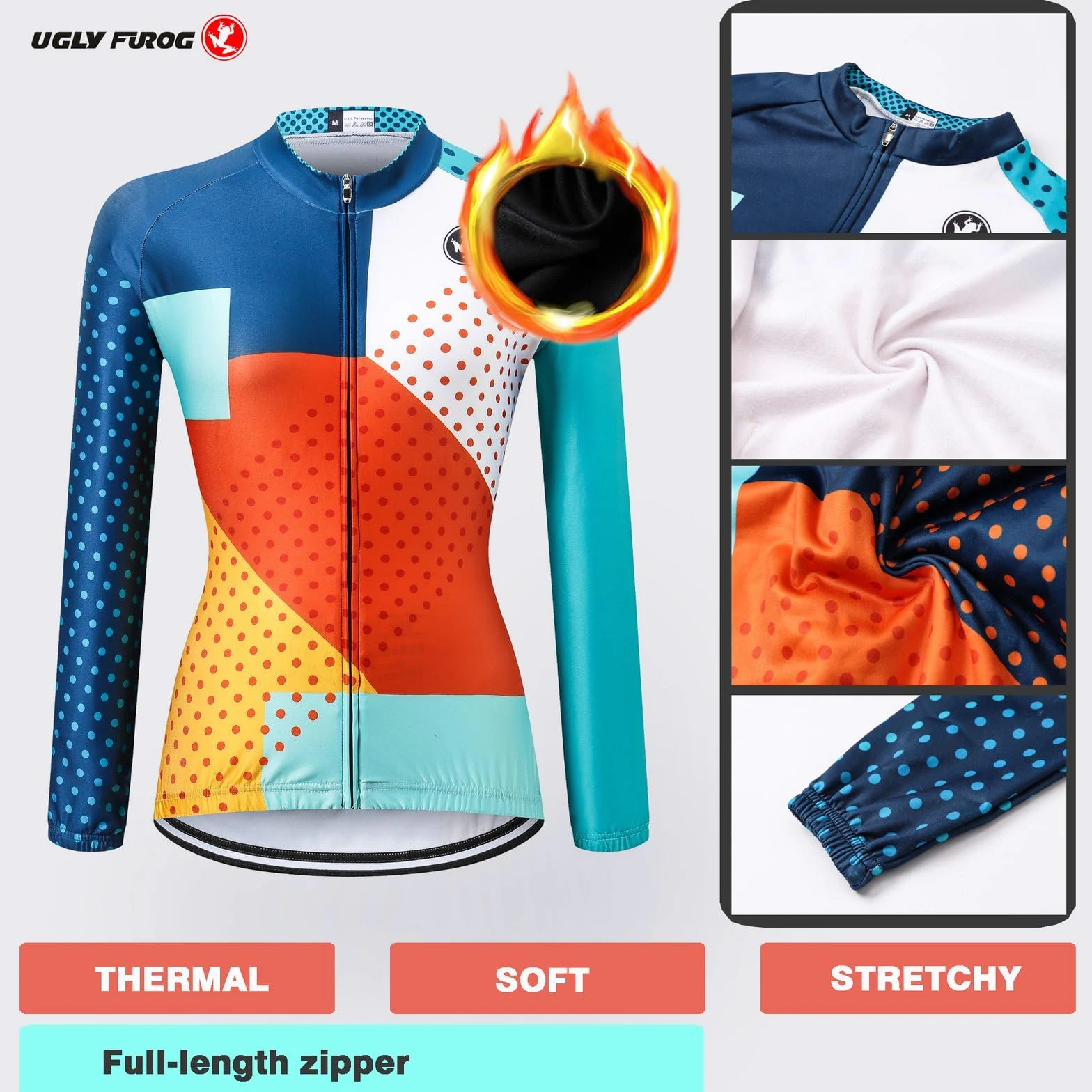 UGLY FROG Neueste Radtrikot, Mode Damen Radsport, Langarm Thermal Vlies, Winter, Schlank, Winddicht Schnell Trocknend Gemütlich FLVX08F
