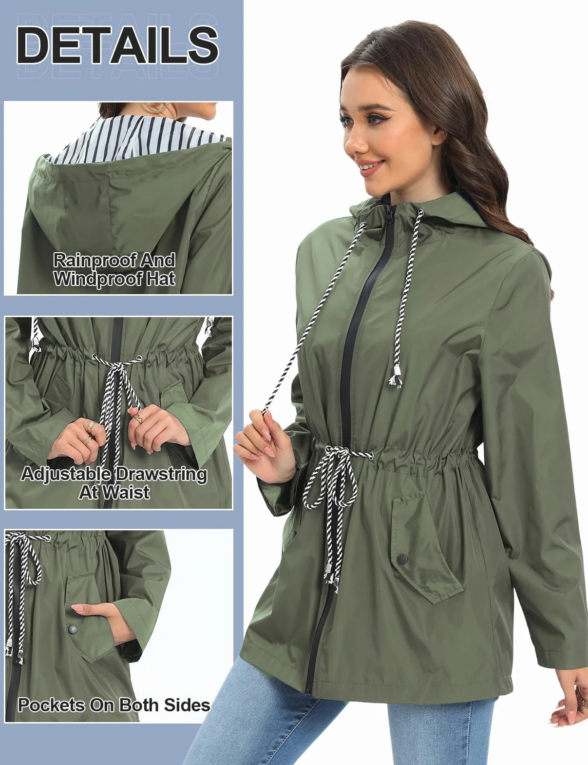UMIPUBO Regenjacke Damen Wasserdicht Atmungsaktiv Dünne Leichte Outdoorjacke Regenmantel mit Kapuze Faltbar Wanderjacke Fahrradjacke