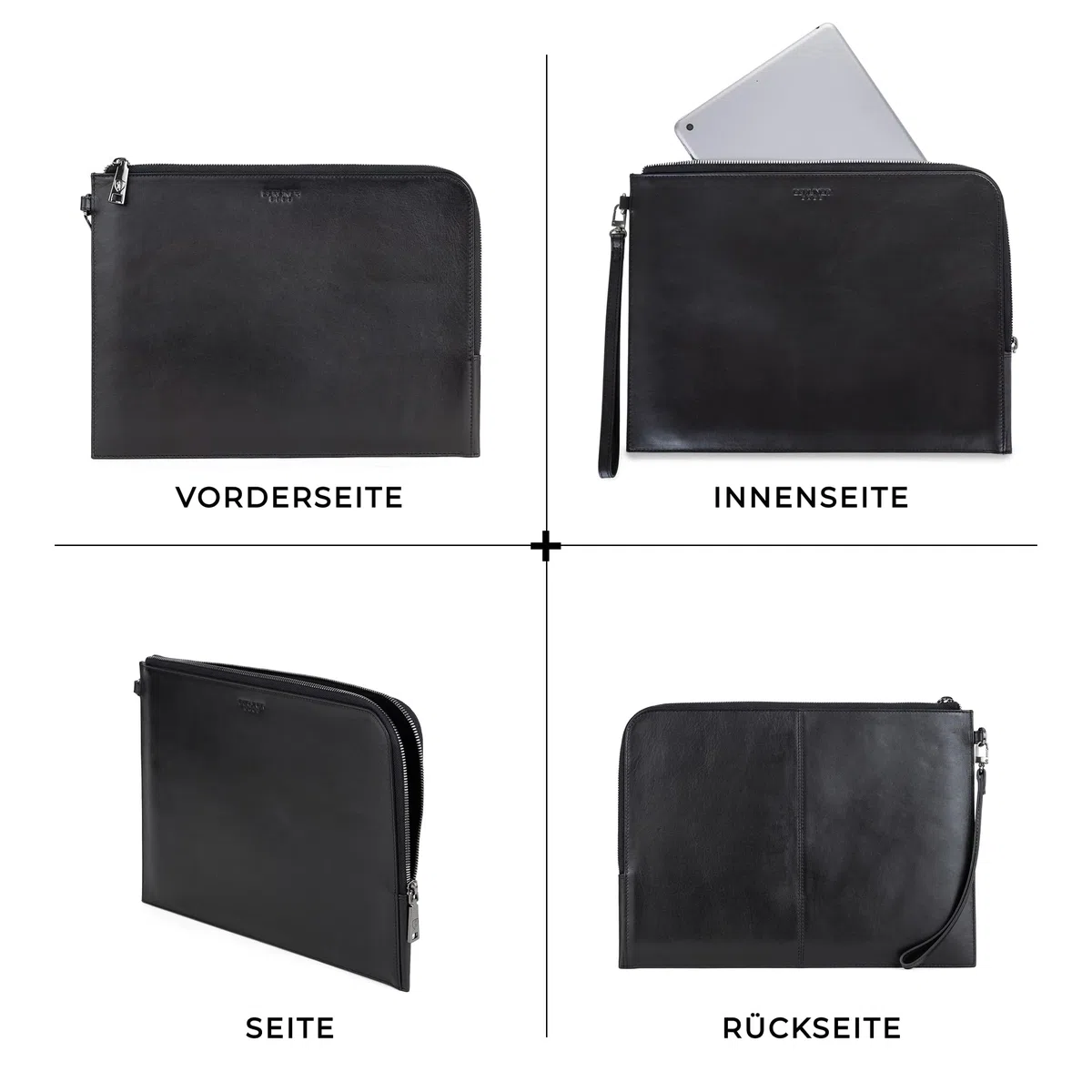 Berliner Bags Premium Dokumentenmappe Alex XL, Dokumententasche, Reisepass Organizer und Banktasche aus Leder, für Damen und Herren - Schwarz